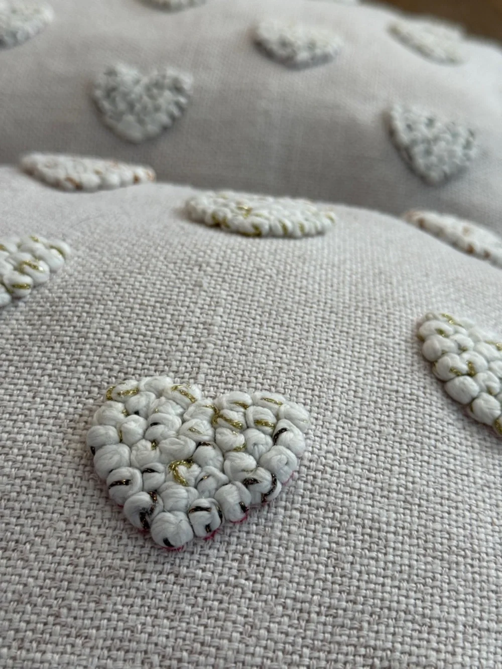 Cupcakes & Cashmere Blush Pink Cream Knitted Embroidered Heart Throw Pillow Pair